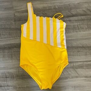 Justice 16 plus swimsuit girls yellow one piece scalloped